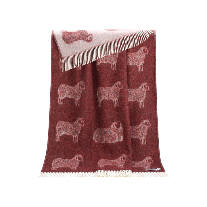 Sheep Burgundy Wool Throw