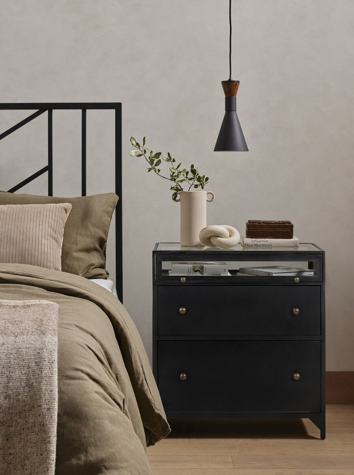 Four Hands Shadow Box Nightstand in the Bedroom