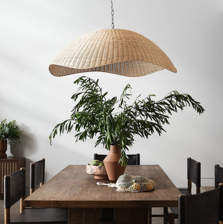 Four Hands Overscale Woven Rattan Pendant in Dining Room