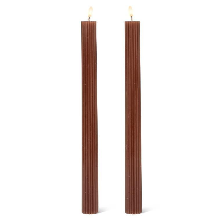 Ridged Taper Candle Set, Brown