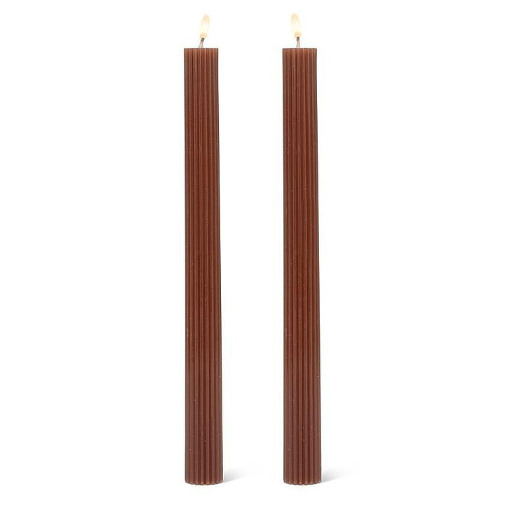 Ridged Taper Candle Set, Brown
