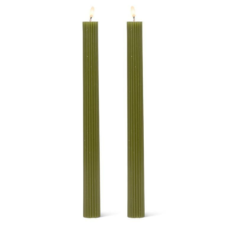 Ridged Taper Candle Set, Green