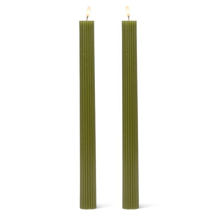 Ridged Taper Candle Set, Green