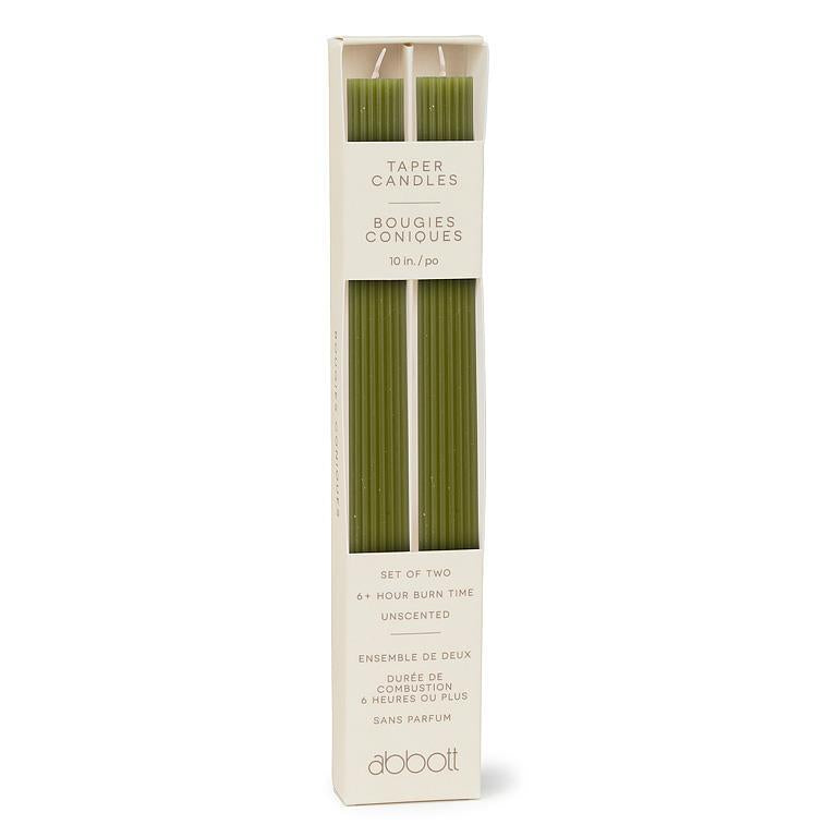 Ridged Taper Candle Set, Green
