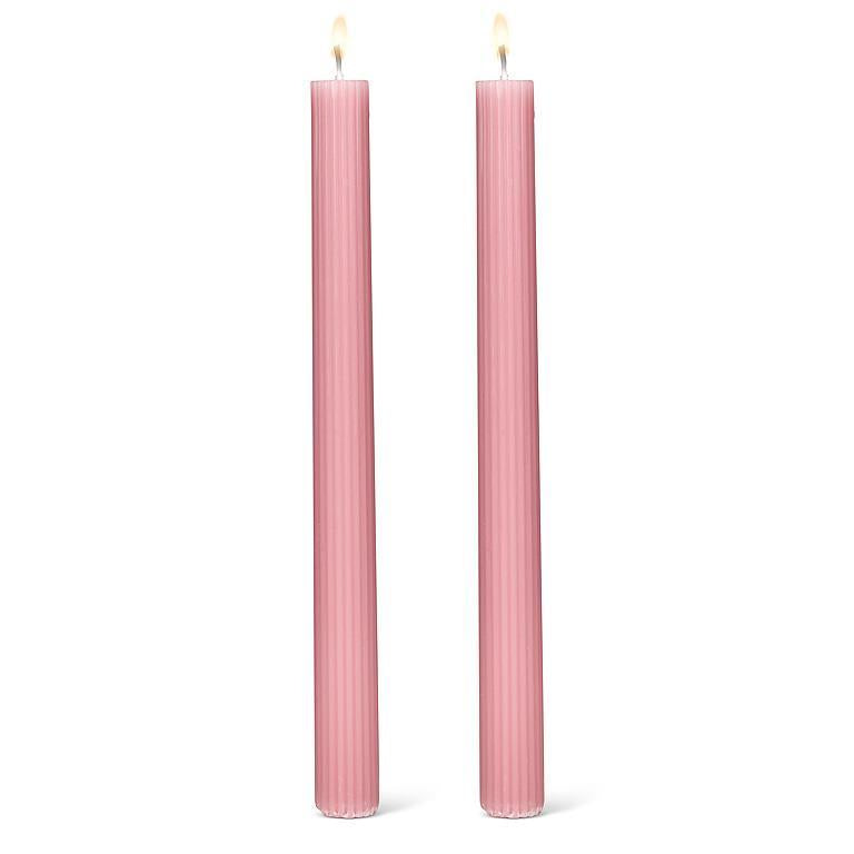 Ridged Taper Candle Set, Pink