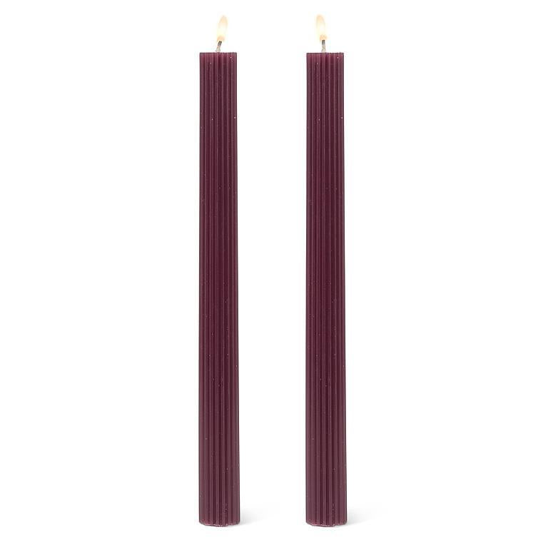 Ridged Taper Candle Set, Purple