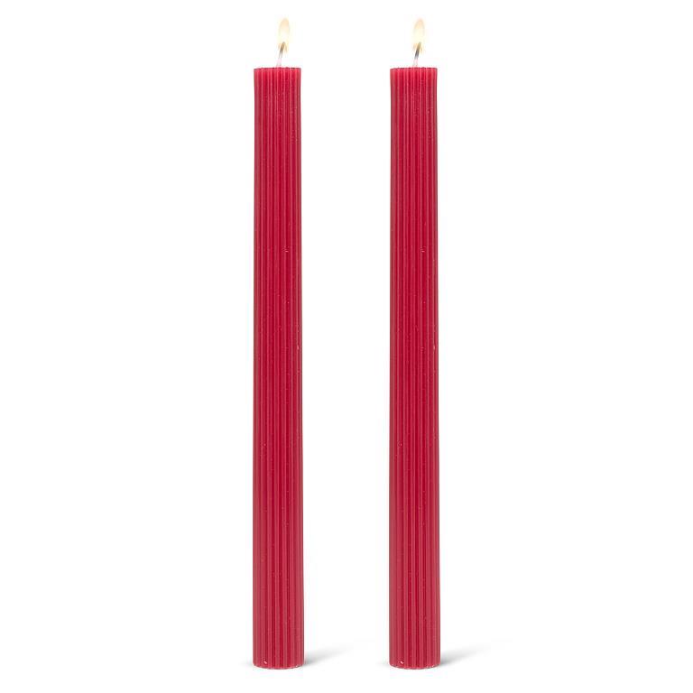 Ridged Taper Candle Set, Red