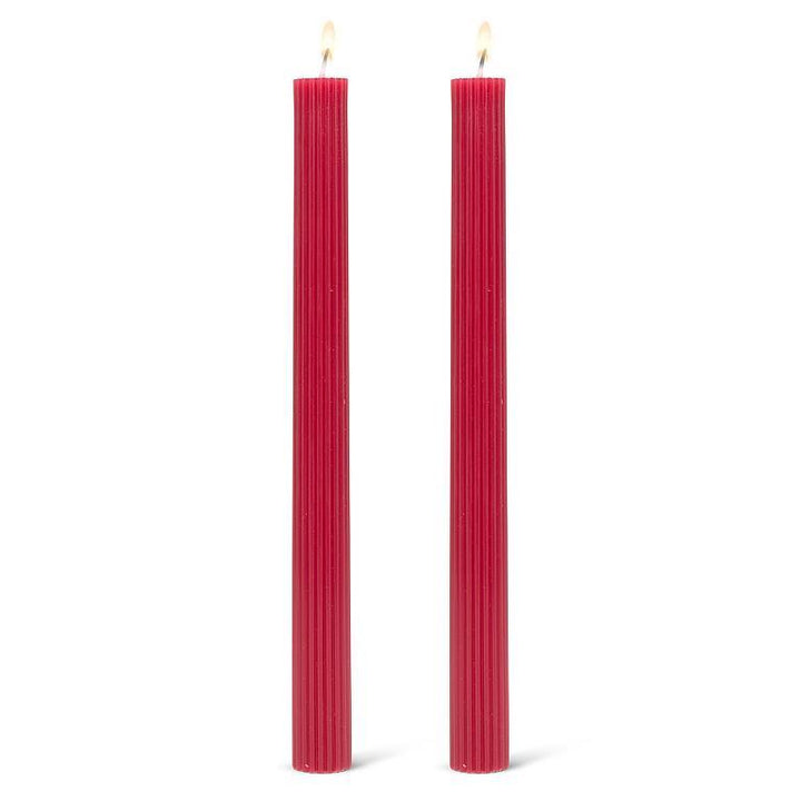 Ridged Taper Candle Set, Red