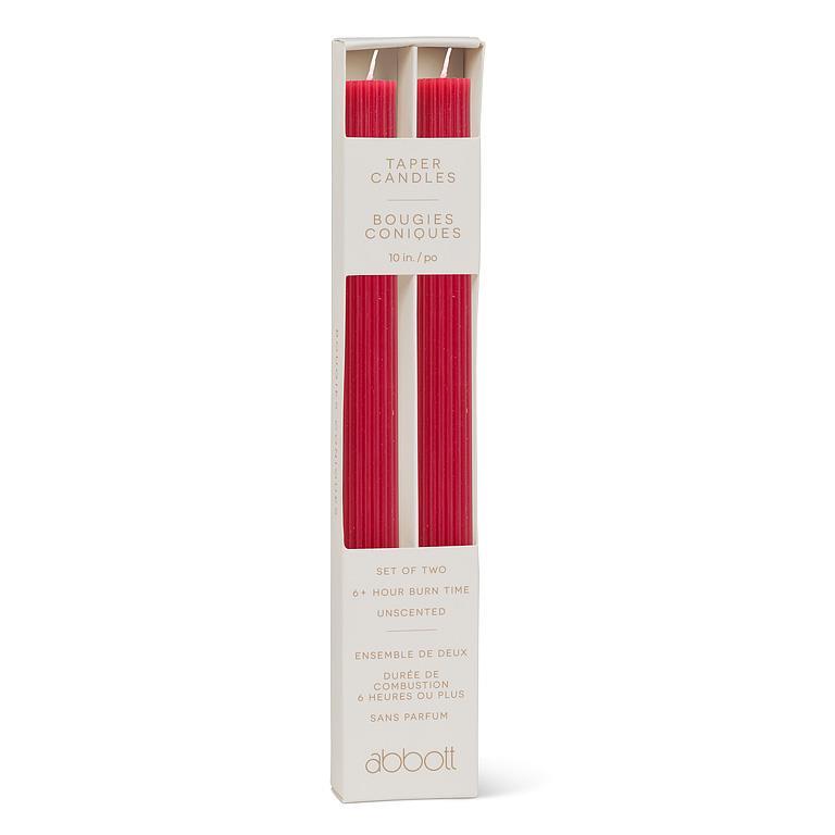 Ridged Taper Candle Set, Red