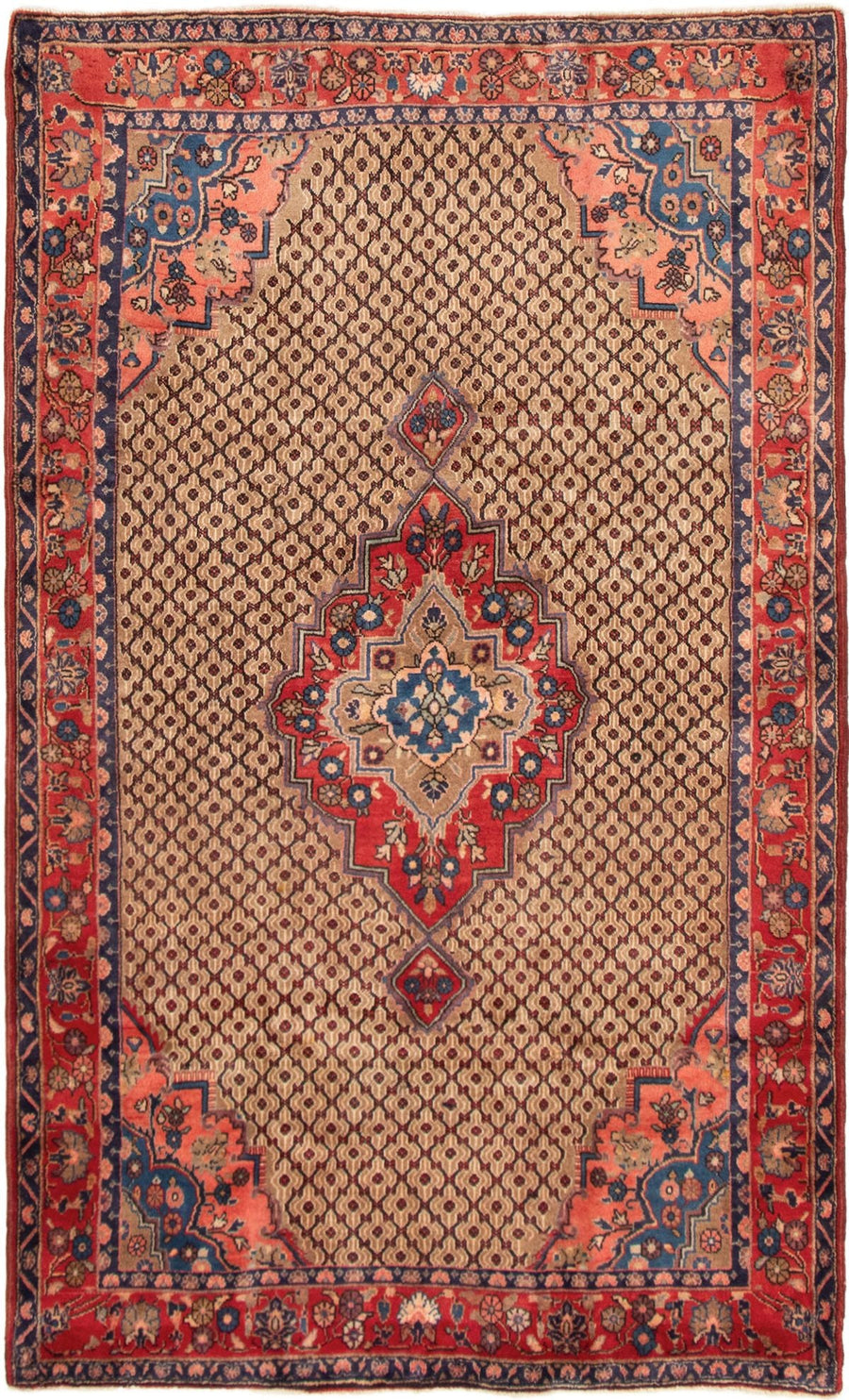 The Fort Howe hand-knotted Iranian wool rug with a central floral medallion and detailed geometric borders in red and cream tones. Available at Tuck Rugs.