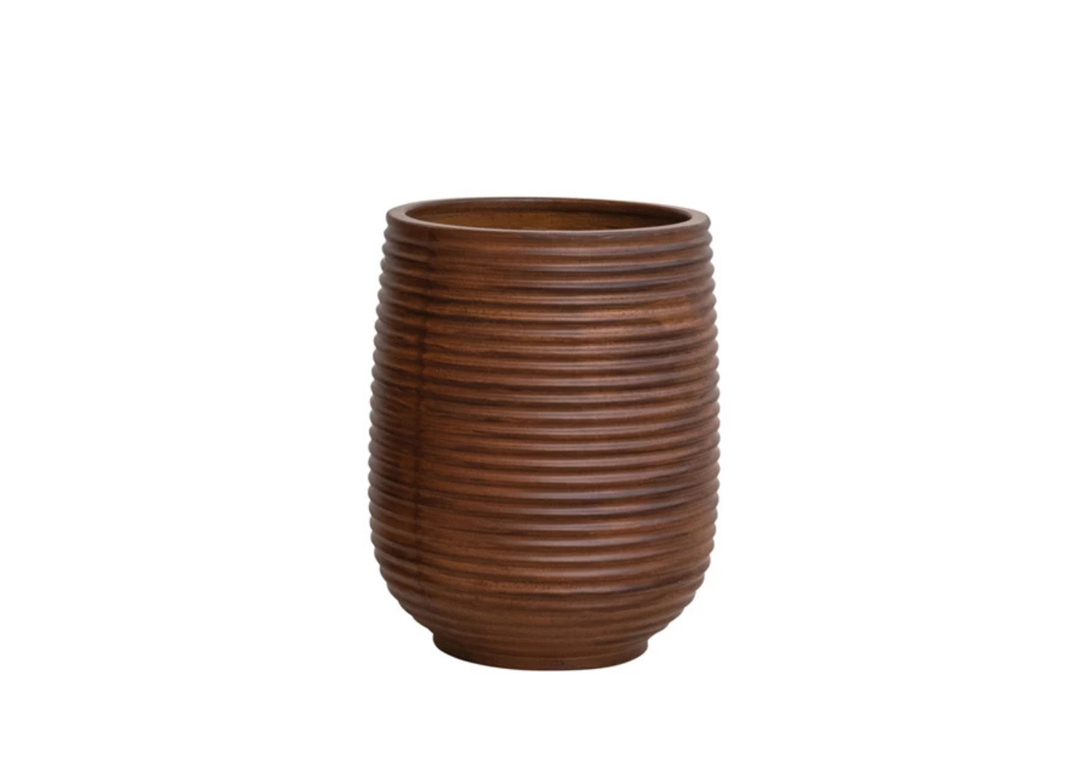 Ribbed  Stone Wood Planter
