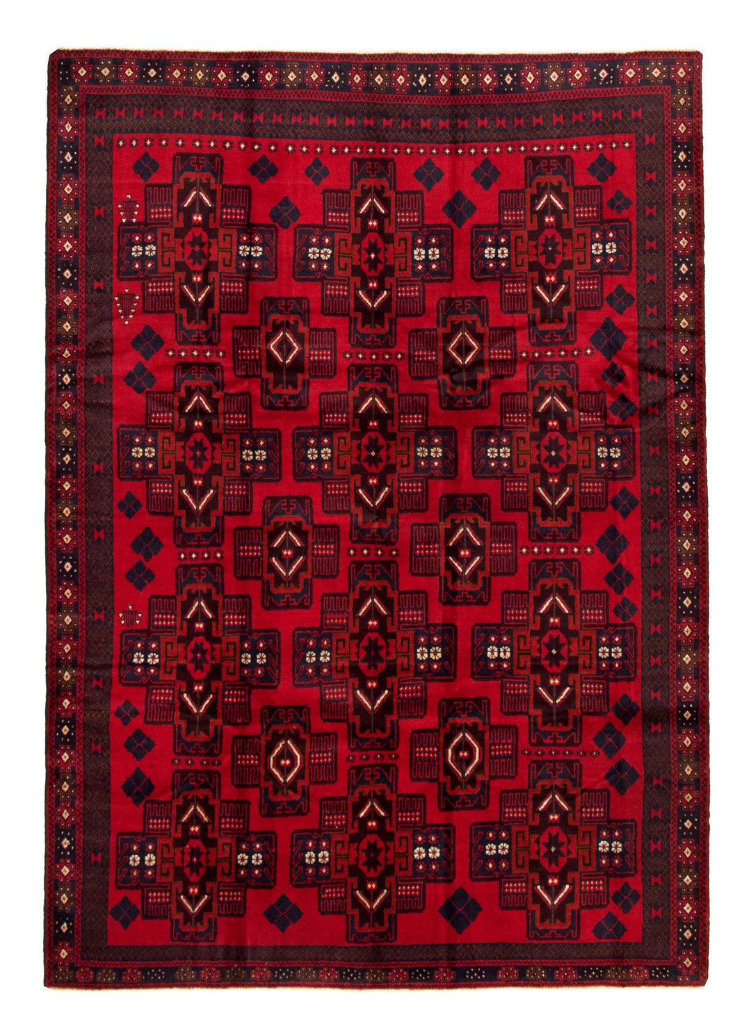 The Royal hand made Afghan wool rug knotted with floral and geometric designs. Available at Tuck Rugs.