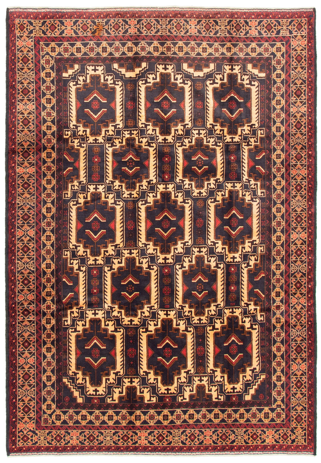 Hand-knotted Afghan wool rug with intricate floral and geometric designs, available at Tuck Rugs.