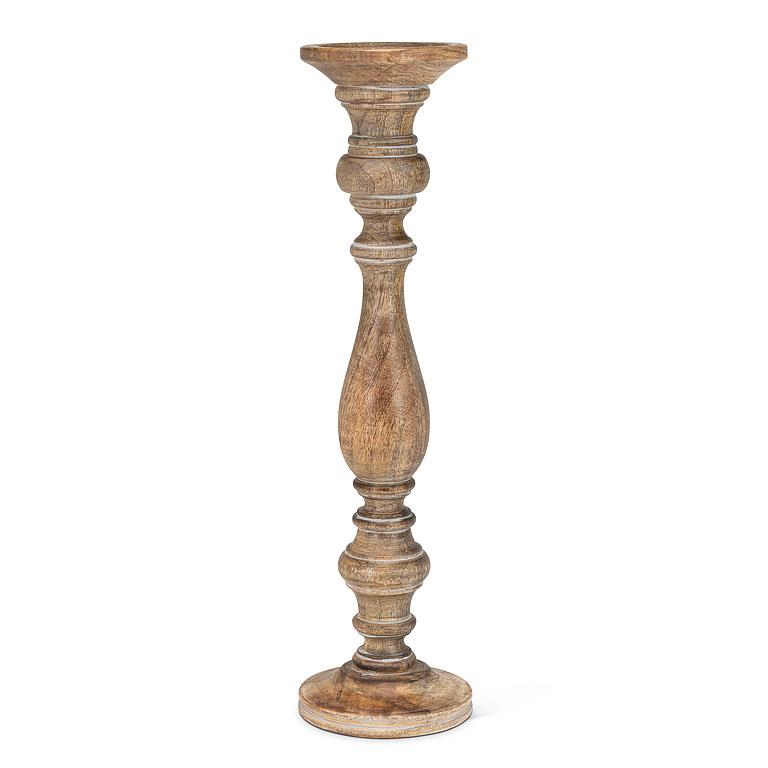 Turned Pillar Candle Holder - Grey Wash