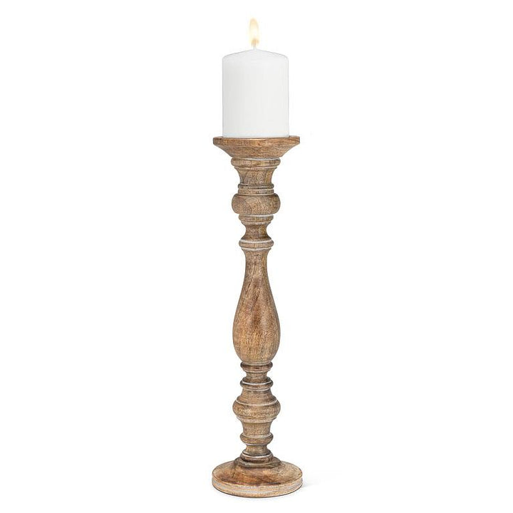 Turned Pillar Candle Holder - Grey Wash