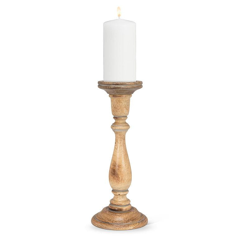 Turned Pillar Candle Holder - Grey Wash