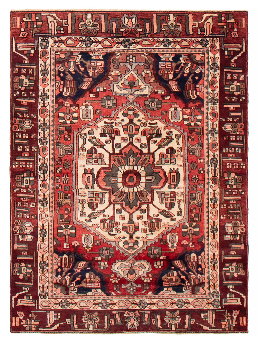 Top-down view of The Nature Park hand-knotted Turkish wool rug with intricate Caucasian motifs. Available at Tuck Rugs.