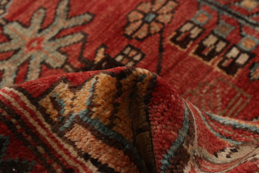 A close-up of the Turkish wool runner's weave and vibrant detailing, highlighting its hand-knotted texture.