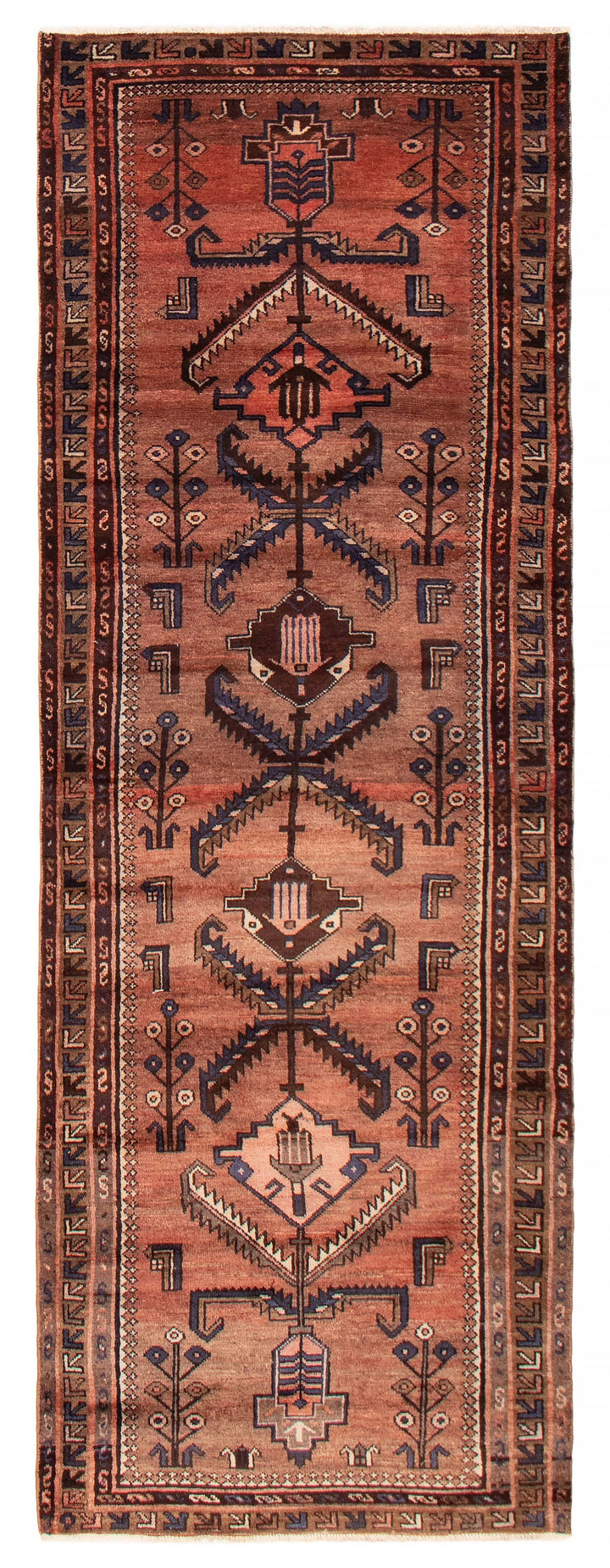 The Carleton Turkish wool runner featuring hand-knotted geometric designs in soft brown and red tones. Available at Tuck Rugs.