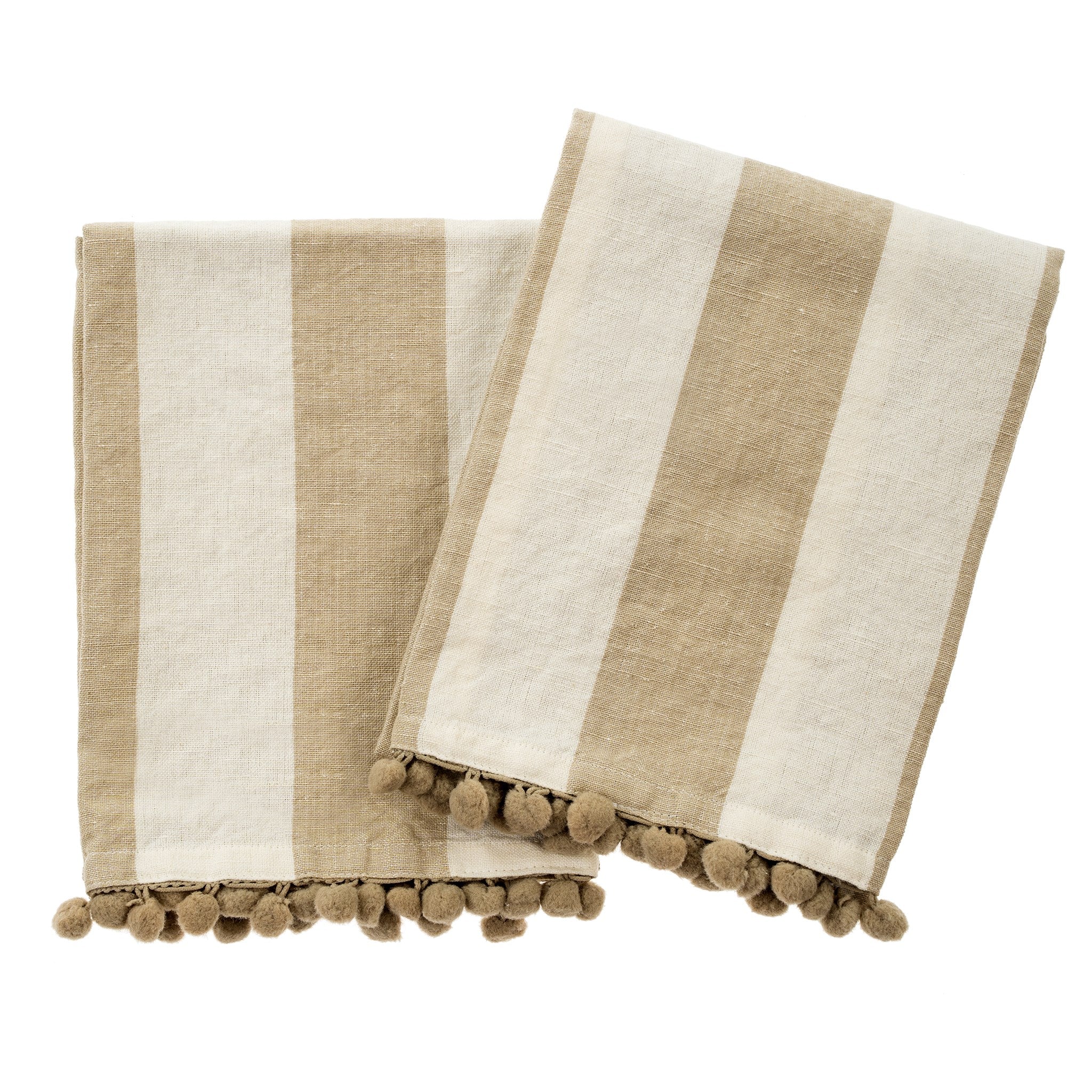 Pom Pom Stripe Tea Towel, Sand