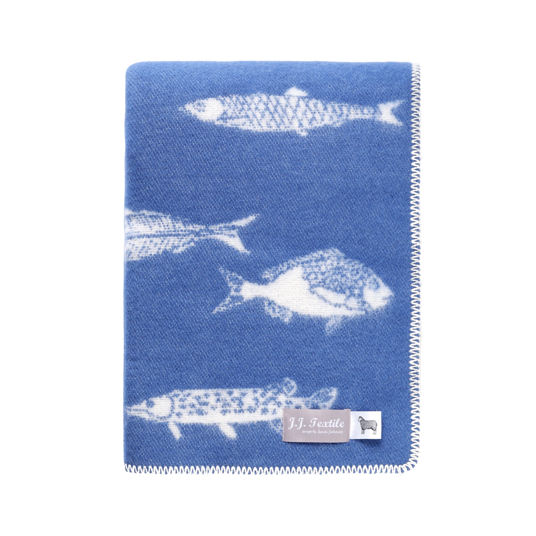 Fish Blue Wool Blanket