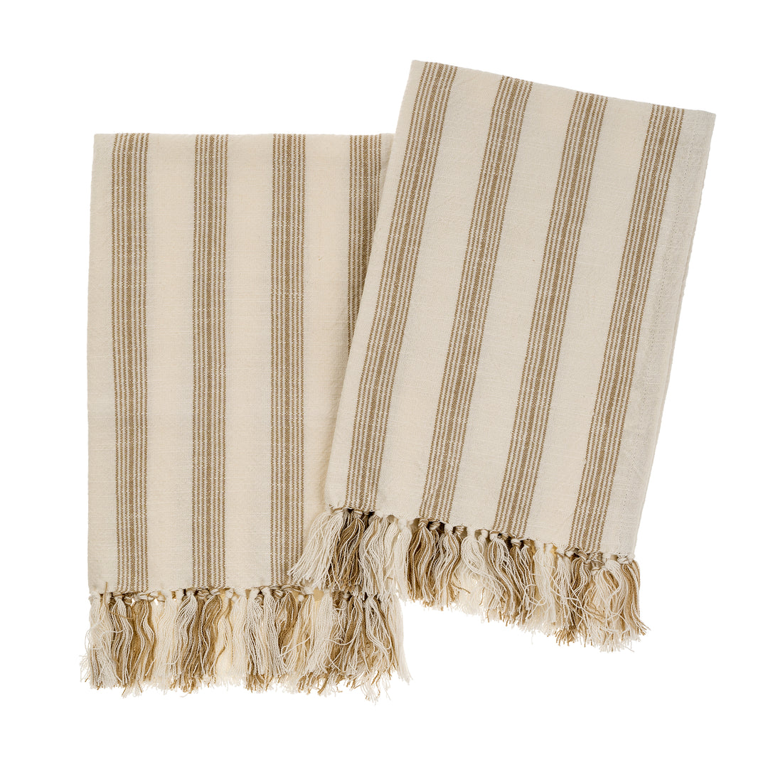 French Stripe Hand Towels, Warm Sand