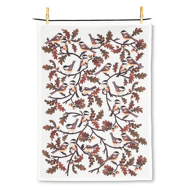 Chickadees & Oak Leaves Kitchen Towel