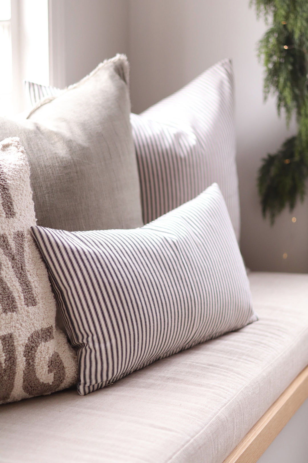 Ticking Cushion - Black, 21"x12"