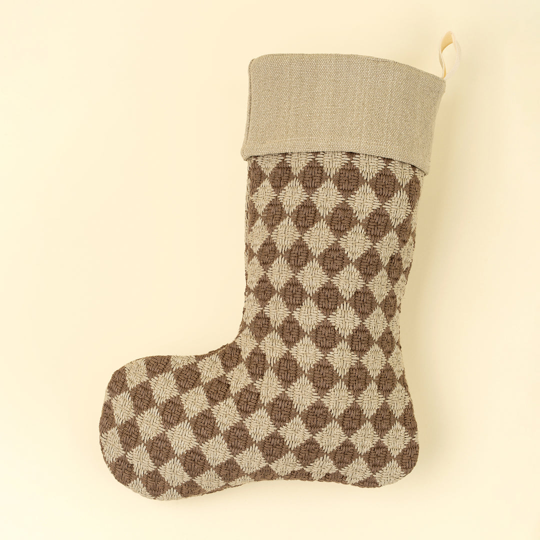 Check Weave Stocking, Brown
