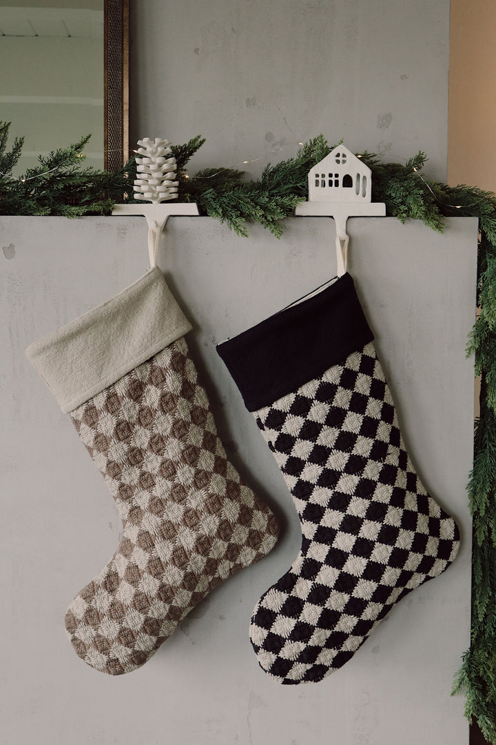 Check Weave Stocking, Brown