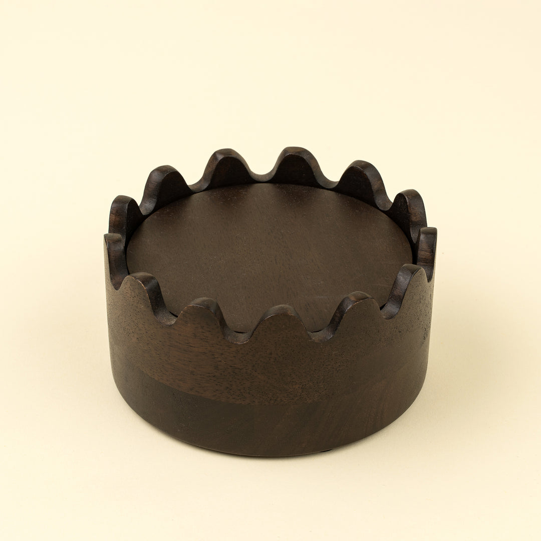 Wooden Scalloped Coasters Set of 6 - Dark Brown