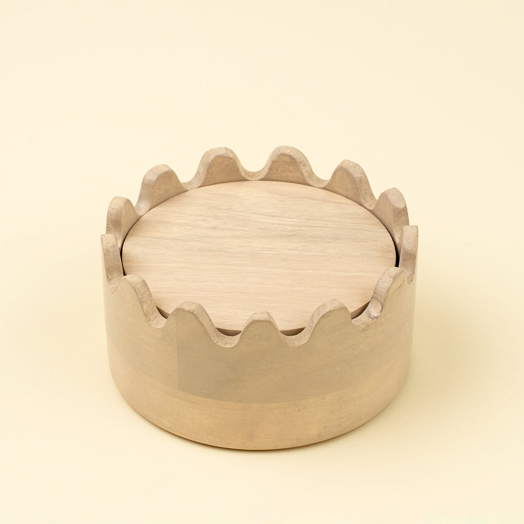 Wooden Scalloped Coasters Set of 6 - Bleached