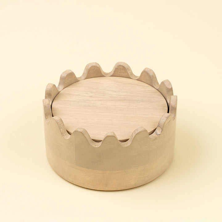 Wooden Scalloped Coasters Set of 6 - Bleached
