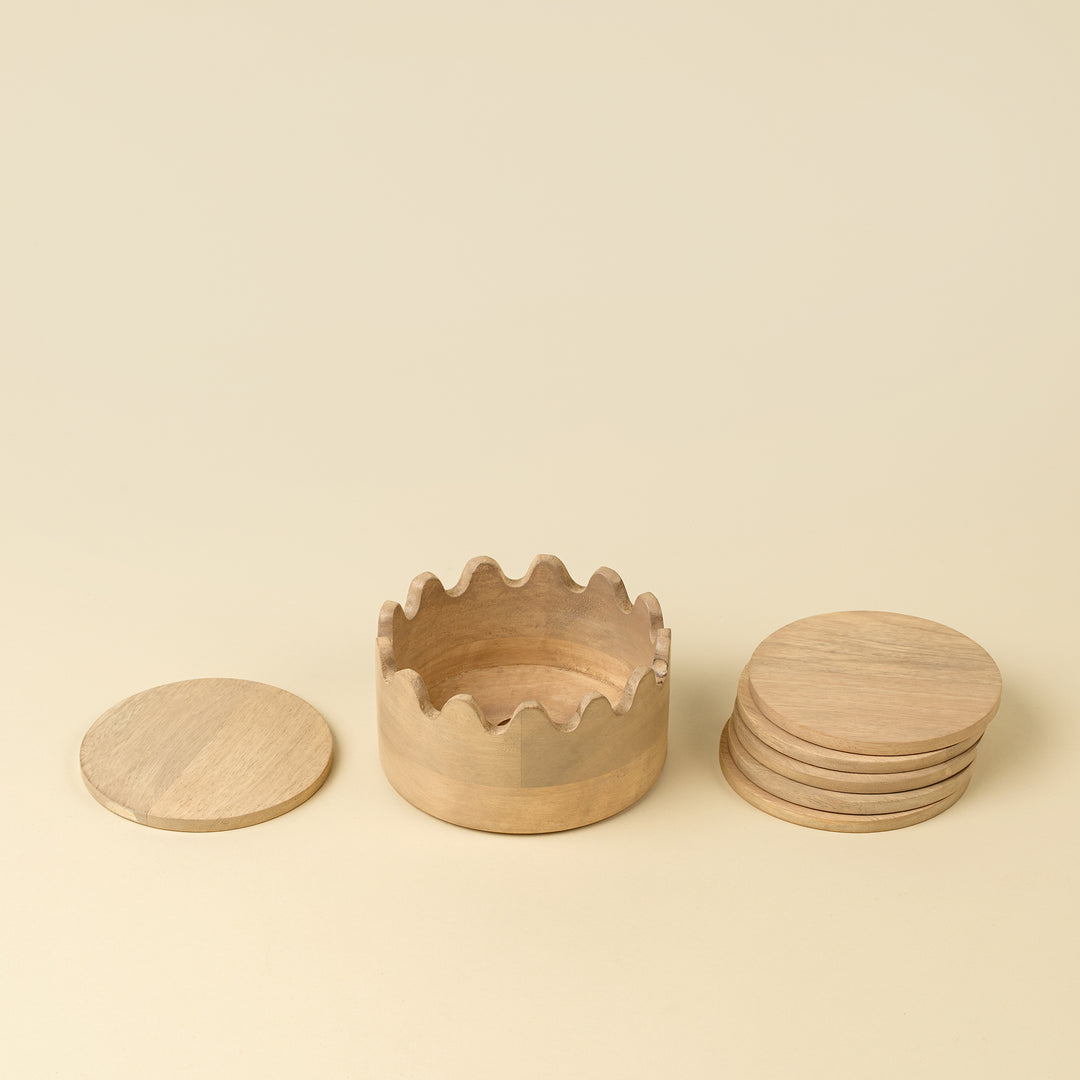 Wooden Scalloped Coasters Set of 6 - Bleached