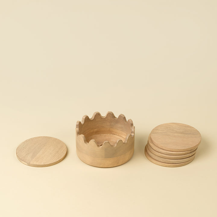 Wooden Scalloped Coasters Set of 6 - Bleached