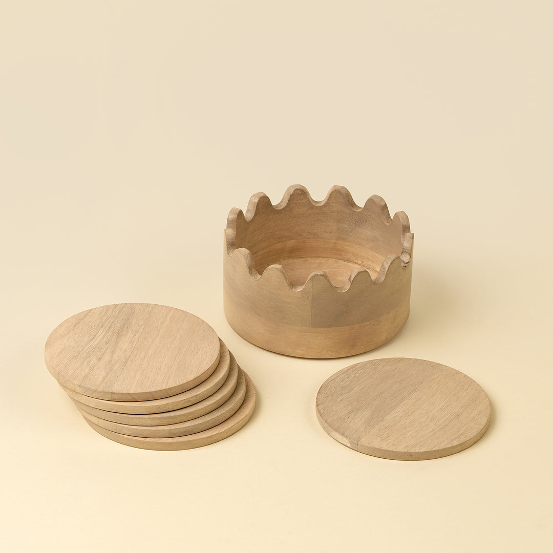 Wooden Scalloped Coasters Set of 6 - Bleached