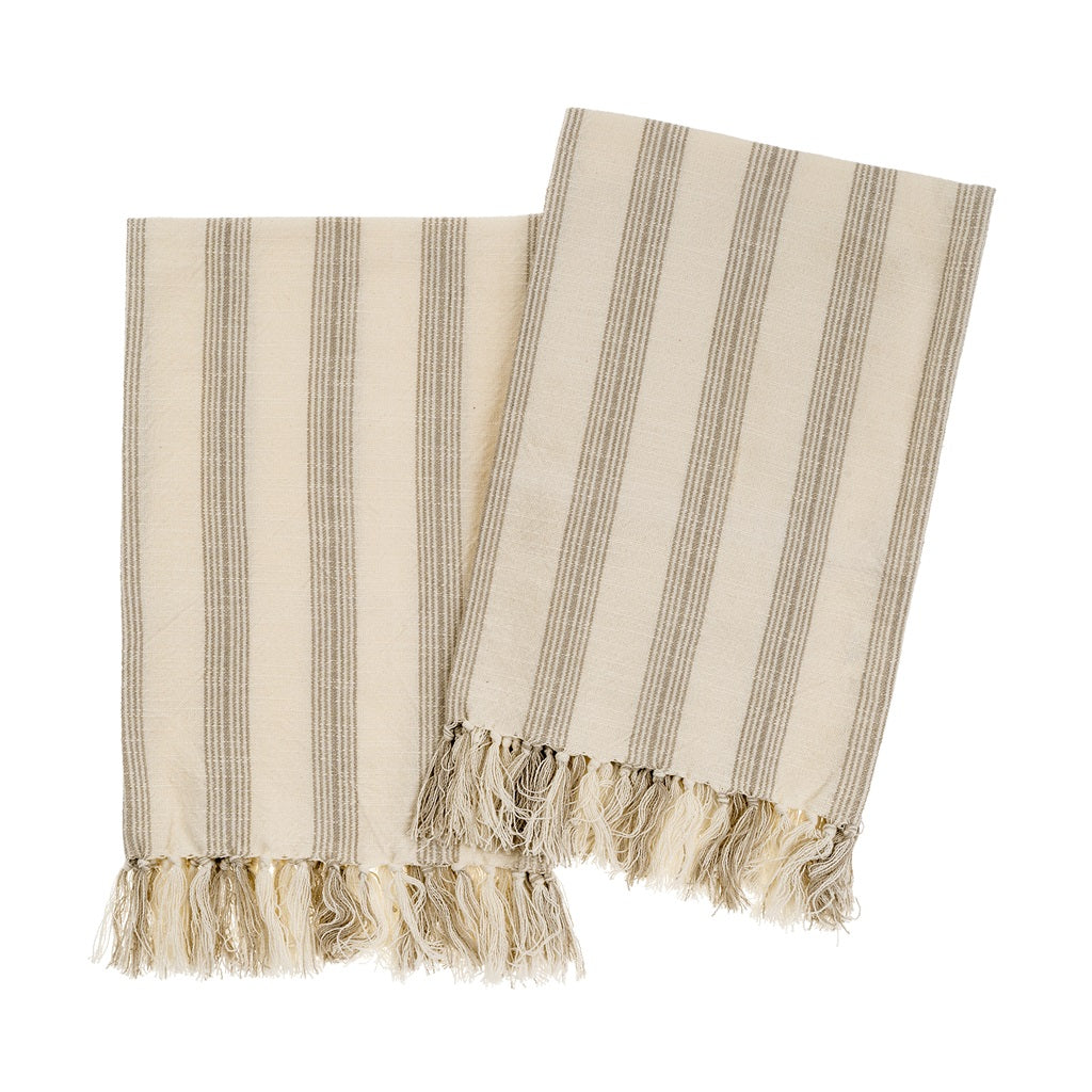 French Stripe Hand Towels, Stone