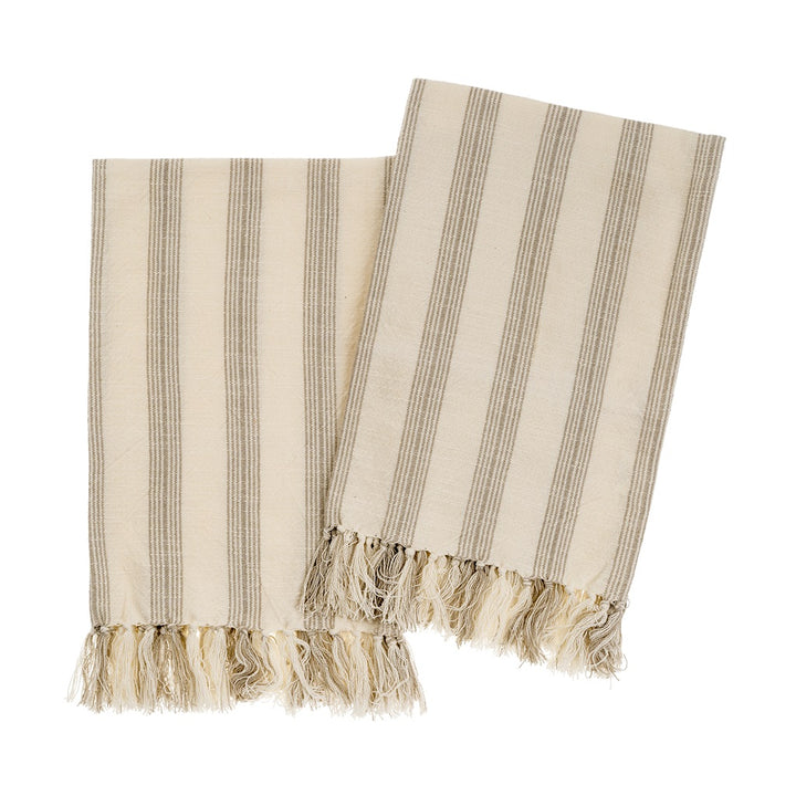 French Stripe Hand Towels, Stone