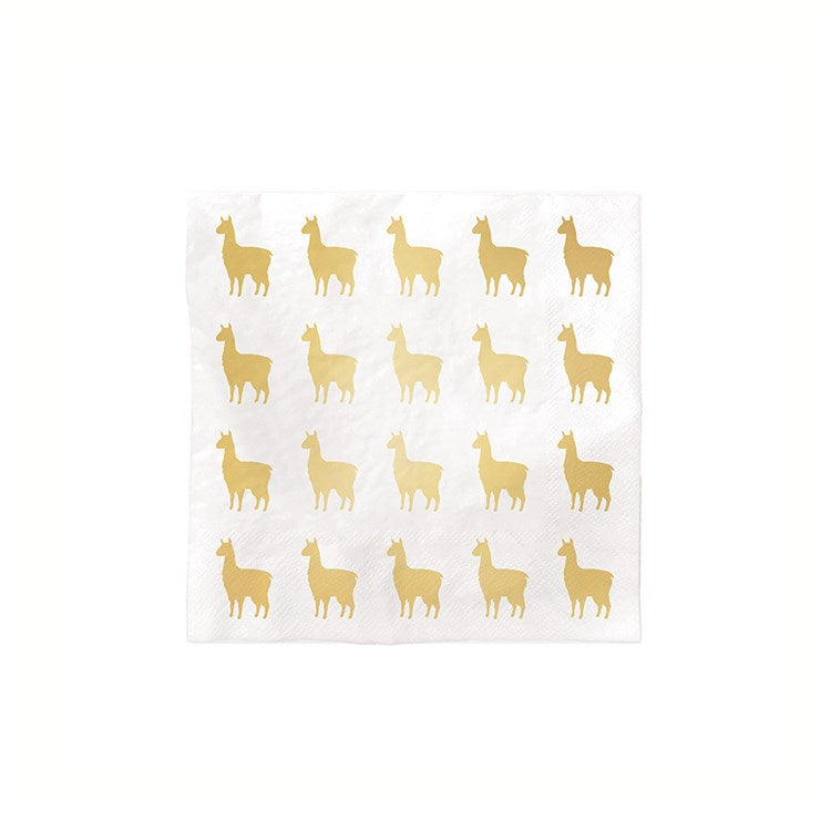 Llama Foil Cocktail Napkin 20-Pack Gold