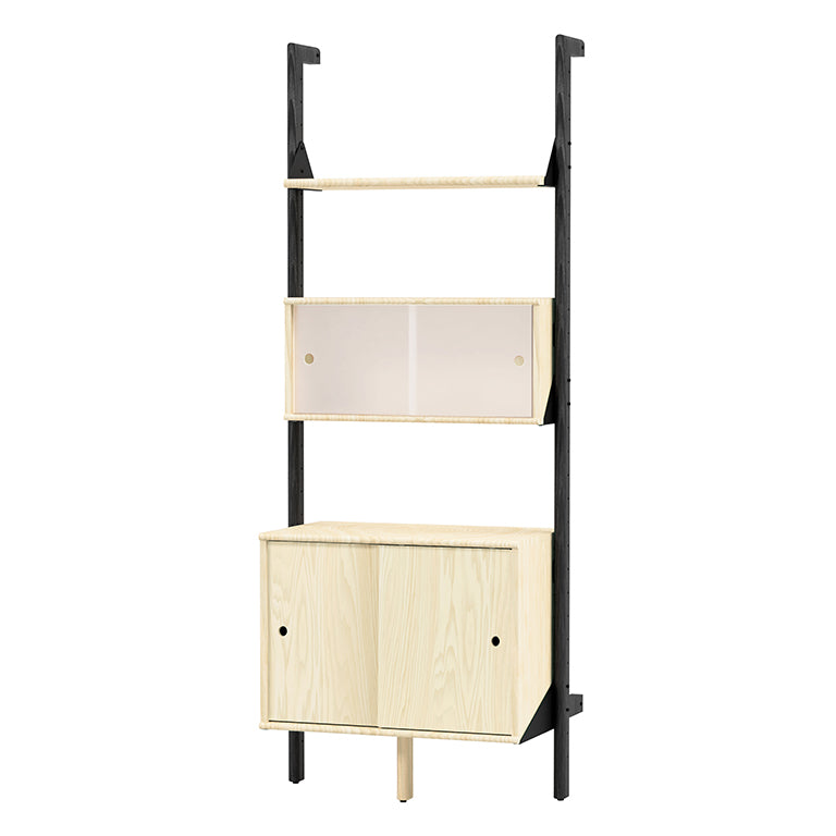 Branch-1 Multi Storage Unit with Black Upright,  Black Bracket and Blond Wood