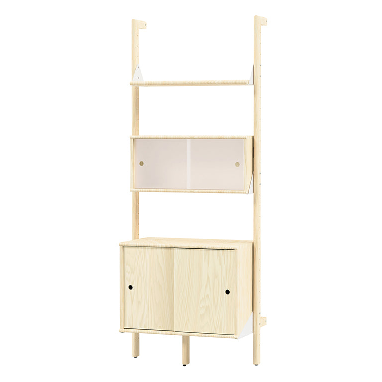 Branch-1 Multi Storage Unit with Blonde Upright and White Bracket and Blond Wood
