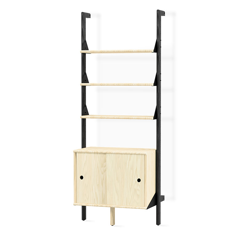 Branch-1 Storage Unit with Black Upright, Black Bracket and Blonde Wood