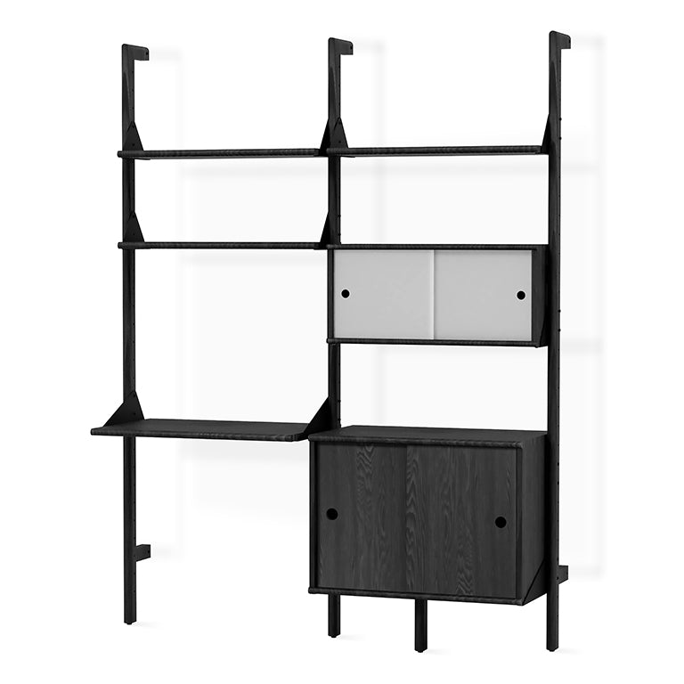 Branch-2 Multi Storage Unit with Desk Black Upright, Black Bracket and Black Wood
