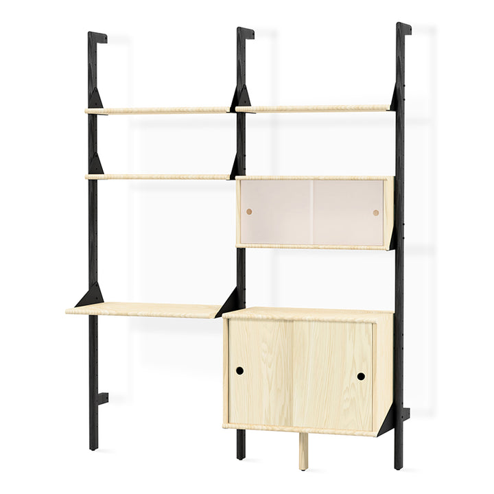 Branch-2 Multi Storage Unit with Desk Black Upright, Black Bracket and Blonde Wood
