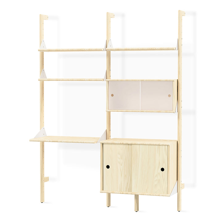 Branch-2 Multi Storage Unit with Desk Blond Upright, White Bracket and Blonde Wood