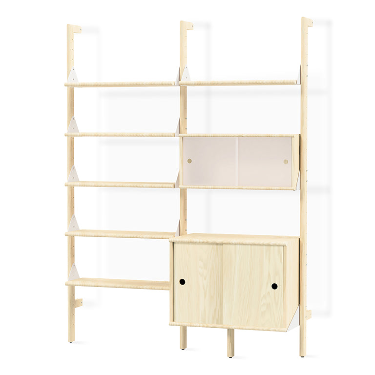 Branch-2 Multi Storage Unit with Shelves, Blond Upright,  White Bracket and Blonde Wood