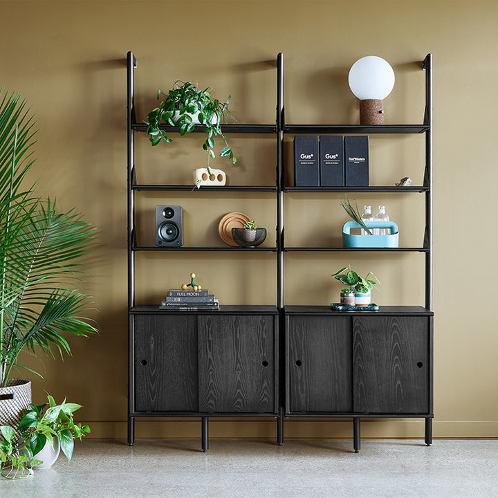 Branch-3 Storage Unit with Black Upright,  Black Bracket and Black Wood