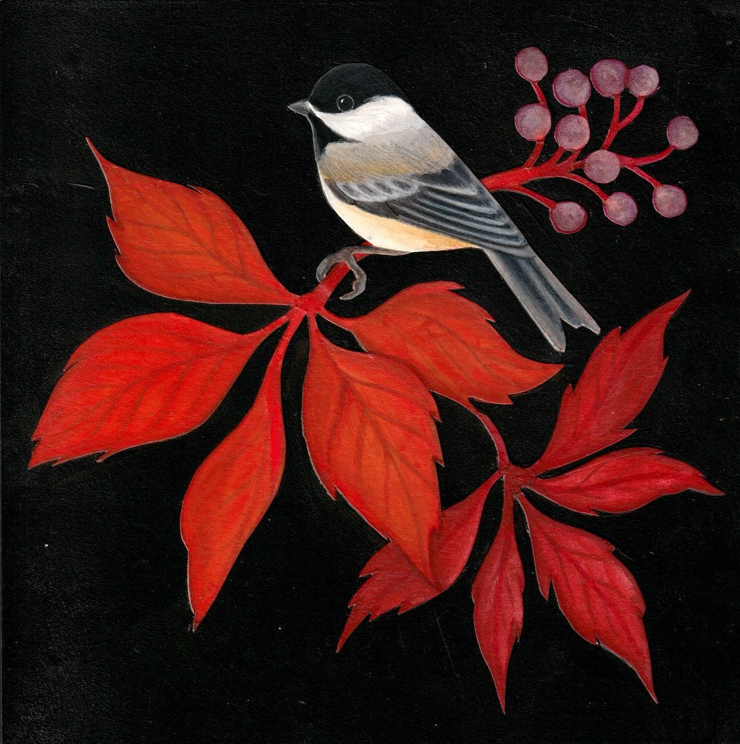 Chickadee in Virginia Creeper