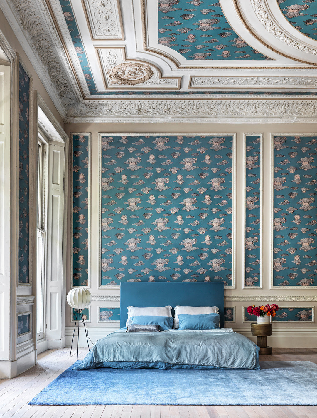 Soli e Nuvole Wallpaper Teal Rose Gold Bedroom