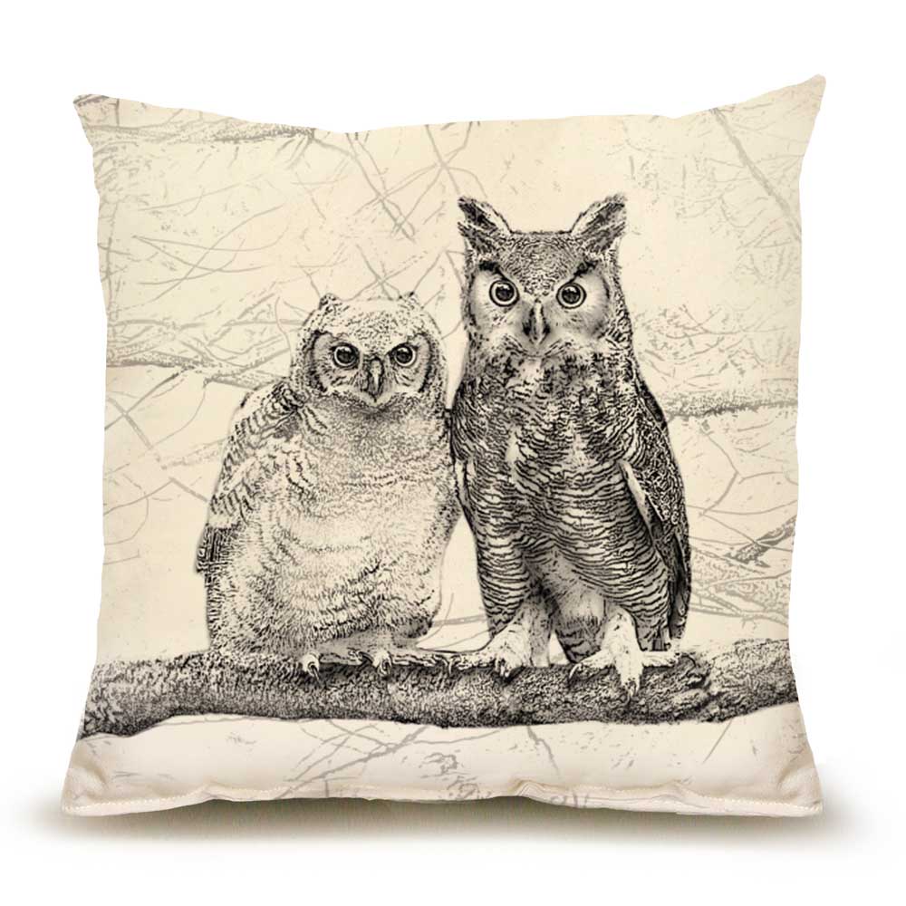 American Woodland Collective Owl Pair Cushion